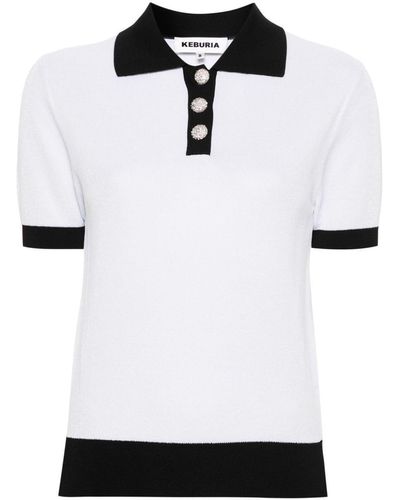 George Keburia Colourblock Lurex Polo Shirt - White