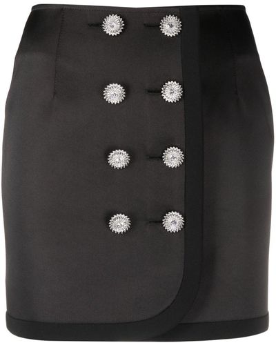 George Keburia Crystal-Buttons Satin-Finish Miniskirt - Black