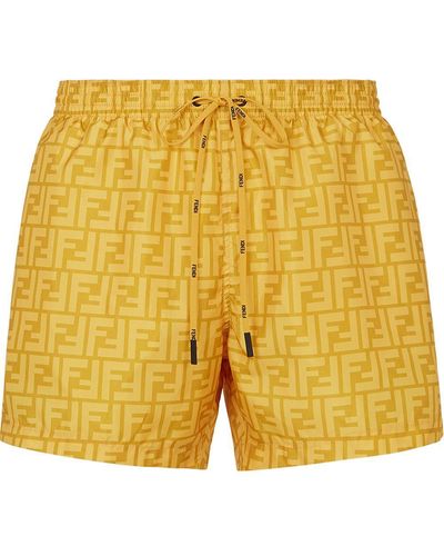 Fendi Ff Motif Drawstring Swim Shorts - Yellow