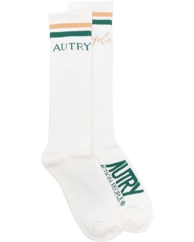 Autry Logo-Embroidered Cotton Socks - White