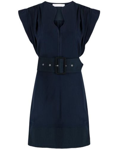 Chloé Gathered-detail Silk Shift Dress - Blue