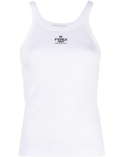 Fendi Logo-Embroidered Vest Top - White