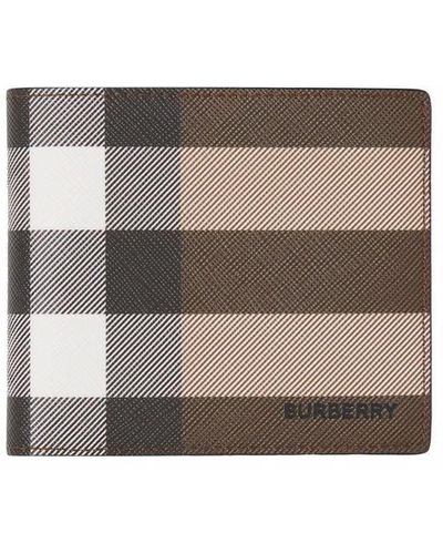 Burberry Check E-canvas International Bifold Wallet - Grey