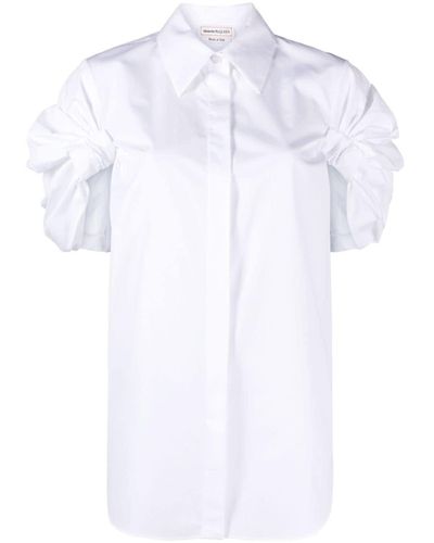 Alexander McQueen Ruched-Detailed Short-Sleeve Shirt - White