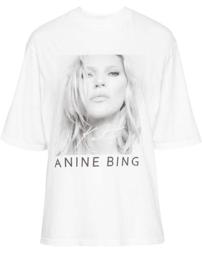 Anine Bing Avi Kate Moss Cotton T-Shirt - White