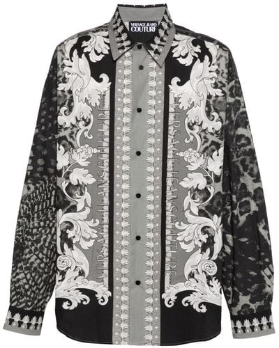 Versace Animalier Barocco-Print Cotton Shirt - Gray