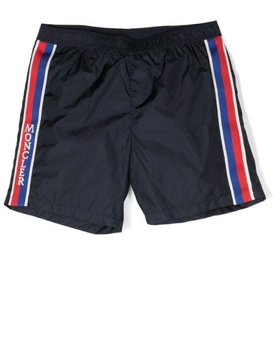 Moncler Logo-Print Striped Swim Shorts - Blue