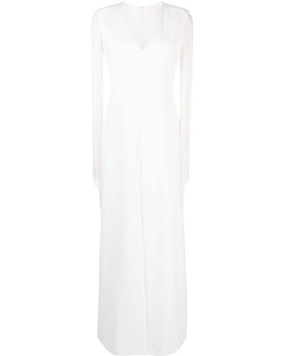 Max Mara V-Neck Fringed Cady Dress - White