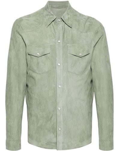 Salvatore Santoro Suede Press-Stud Shirt - Green