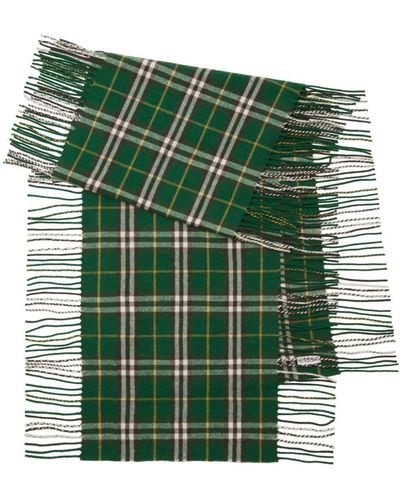Burberry Checked Cashmere Fringed Scarf - Green