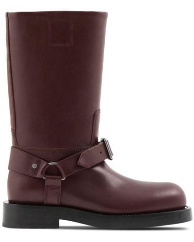 Burberry Saddle Buckled Leather Boots - Brown