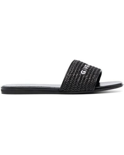 Givenchy 4G Woven-Raffia Flat Mules - Black