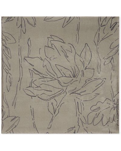 Brunello Cucinelli Leaf-Print Silk Scarf - Grey
