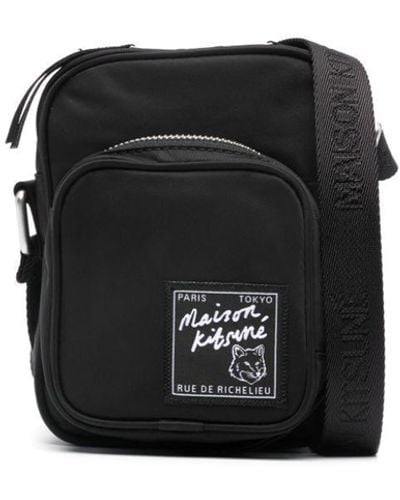 Maison Kitsuné Logo-Patch Twill Crossbody Bag - Black
