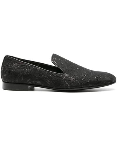 Versace Barocco Jacquard Leather Slippers - Black