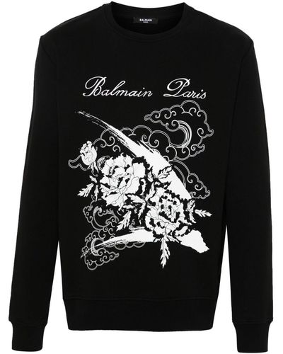 Balmain Motif-Print Cotton Sweatshirt - Black
