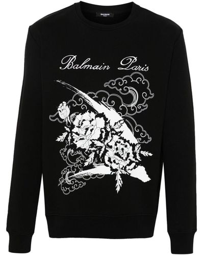 Balmain Motif-print Cotton Sweatshirt - Black