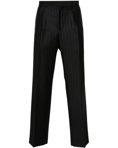 Tagliatore Pinstriped Wool Straight Trousers - Black