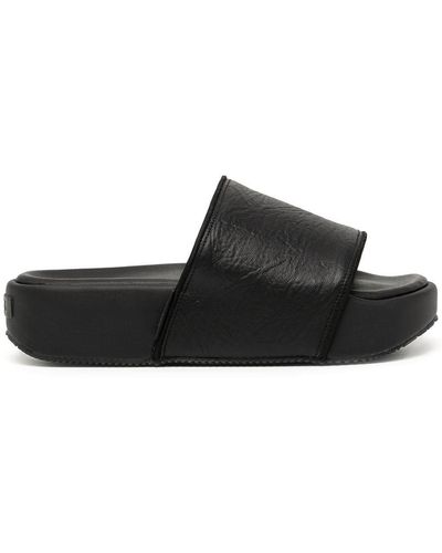 Y-3 Leather Flatform Slides - Black