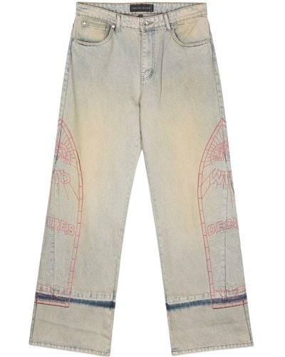 Who Decides War Embroidered Motif Wide-Leg Jeans - White