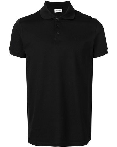 Saint Laurent Embroidered-Logo Short-Sleeved Polo Shirt - Black