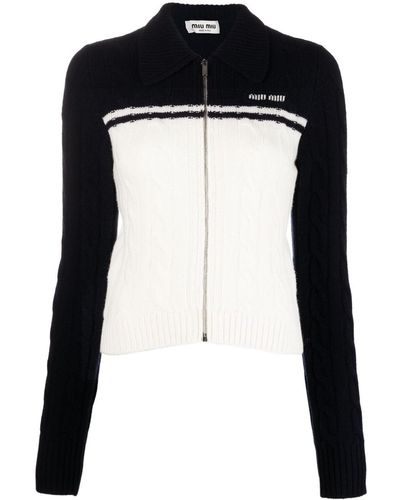 Miu Miu Cable-knit Zip-up Cardigan - White