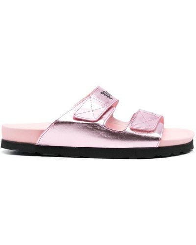Palm Angels Logo-Print Leather Flat Sandals - Pink