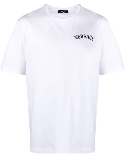 Versace Milano Stamp Embroidered Cotton T-Shirt - White