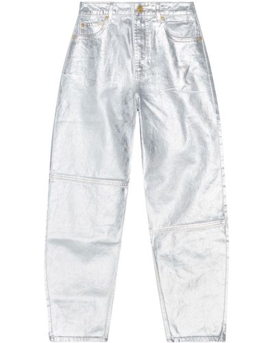 Ganni Metallic-Finish Organic-Cotton Tapared Jeans - White
