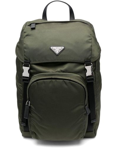 Prada Logo-Triangle Buckled Backpack - Black