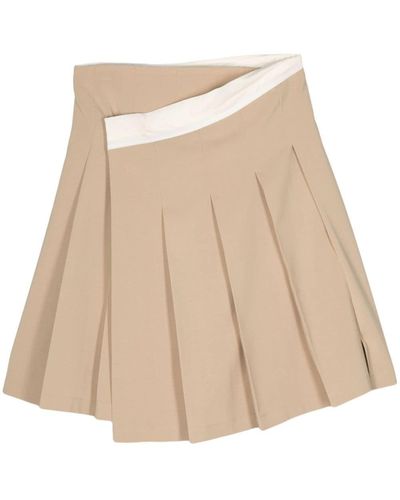 Low Classic Pleat-Detail Wrap Skirt - Natural