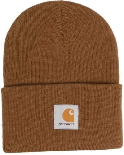 Carhartt Logo-Patch Knitted Hat - Brown