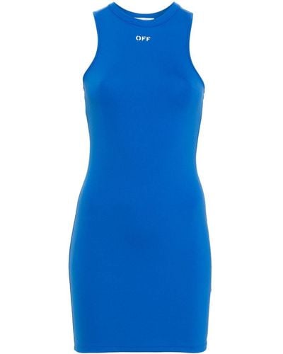 Off-White c/o Virgil Abloh Sleek Rowing Logo-Print Mini Dress - Blue