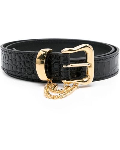 Alessandra Rich Chain-Detail Leather Belt - Black