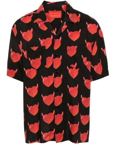Vision Of Super Vos Heart-Print Bowling Shirt - Red