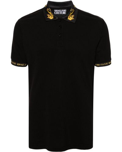 Versace Jeans Couture Barocco-Trim Cotton Polo Shirt - Black