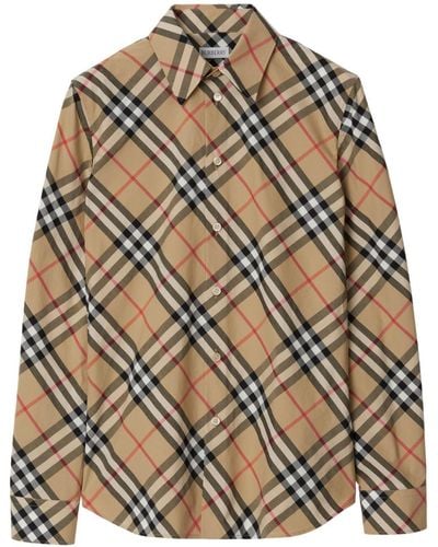 Burberry Check-Pattern Cotton Shirt - Brown