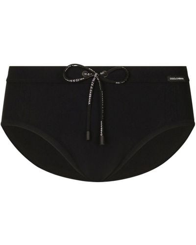 Dolce & Gabbana Logo-Print Drawstring Swimming Trunks - Black