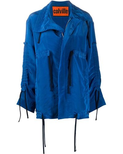 Colville Oversized Drawstring Rain Jacket - Blue