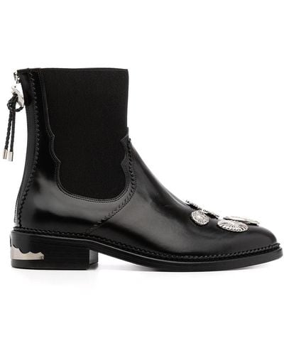 Toga Mix-badge Leather Ankle Boots - Black