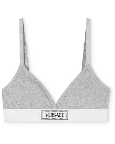 Versace Logo-Patch Cotton-Blend Bra - White
