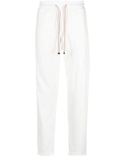 Brunello Cucinelli Tapered Cotton Drawstring Trousers - White