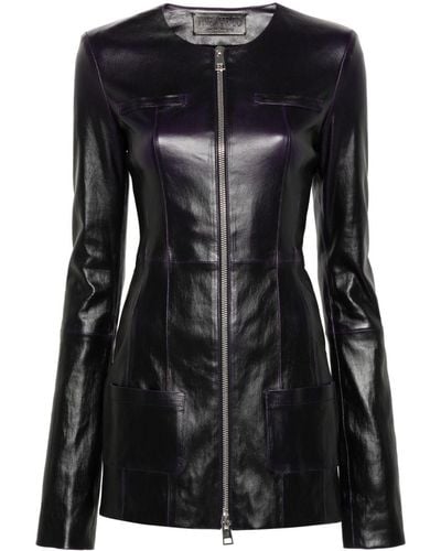The Attico Zip-Up Leather Jacket - Black