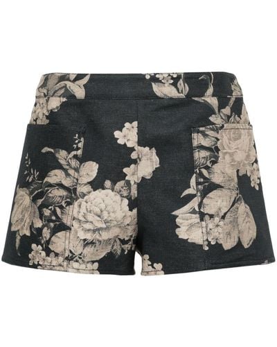 Max Mara Floral-Print Cotton Shorts - Black