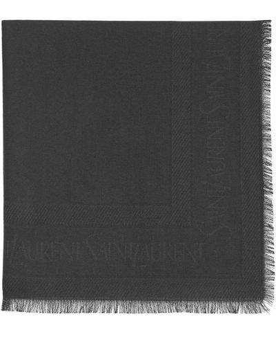 Saint Laurent Jacquard Logo Motif Frayed Scarf - Black