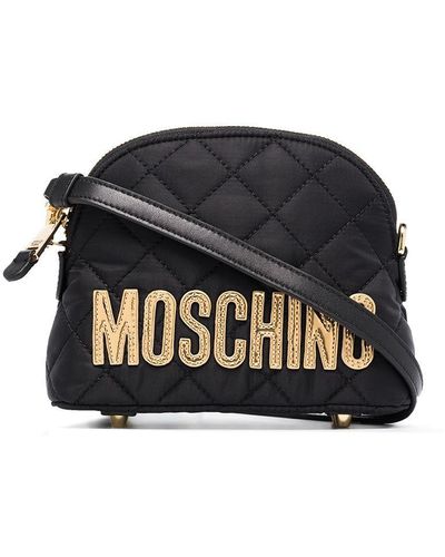 Moschino Logo-embroidered Quilted Shoulder Bag - Black