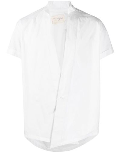 Greg Lauren V-Neck Short-Sleeve Cotton Shirt - White