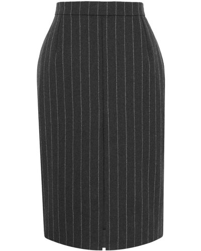 Saint Laurent Striped Wool Pencil Skirt - Black