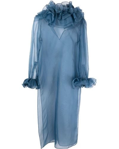 Bode Boo Ruffled Silk-Chiffon Dress - Blue