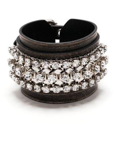 Miu Miu Crystal-embellished Metallic-leather Cuff - Black